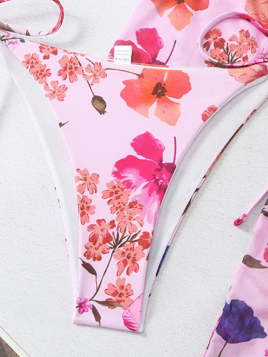 Romantic Floral Elegant 3-Piece Swimwear for Sun-Kissed Days