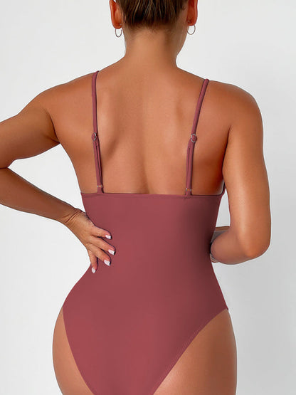 Swimwear- Sculpted Silhouette Tummy Control Solid Ruched One-Piece Swimwear- - IndioGear Fashion and Gear