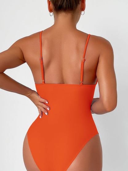 Swimwear- Sculpted Silhouette Tummy Control Solid Ruched One-Piece Swimwear- - IndioGear Fashion and Gear