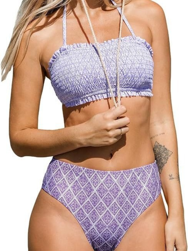 Swimwear- Smocked Bandeau Bikini & Tube Top Set for Women- - IndioGear Fashion and Gear