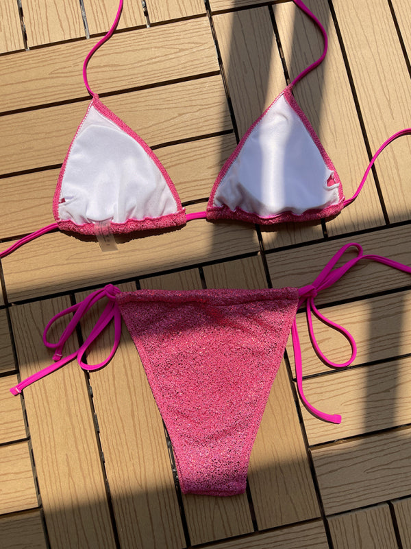 Swimwear- Sparkle 2-Piece String Swimsuit - Triangle Bra & Tie-Side Bikini- - IndioGear Fashion and Gear