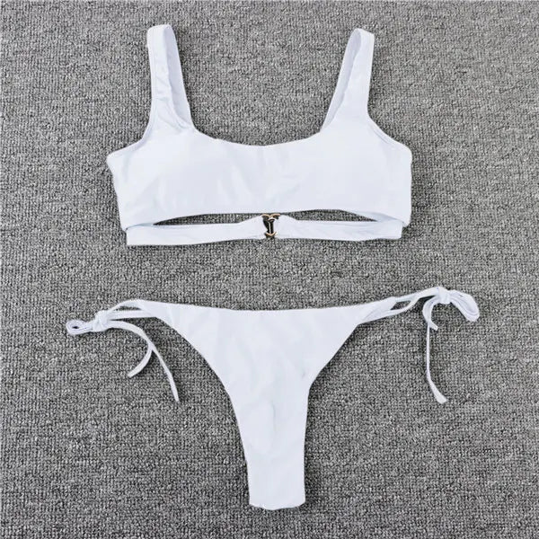 Swimwear- Sporty Bra String 2-Piece Swimwear Tie-Side Micro Bikini- - IndioGear.com