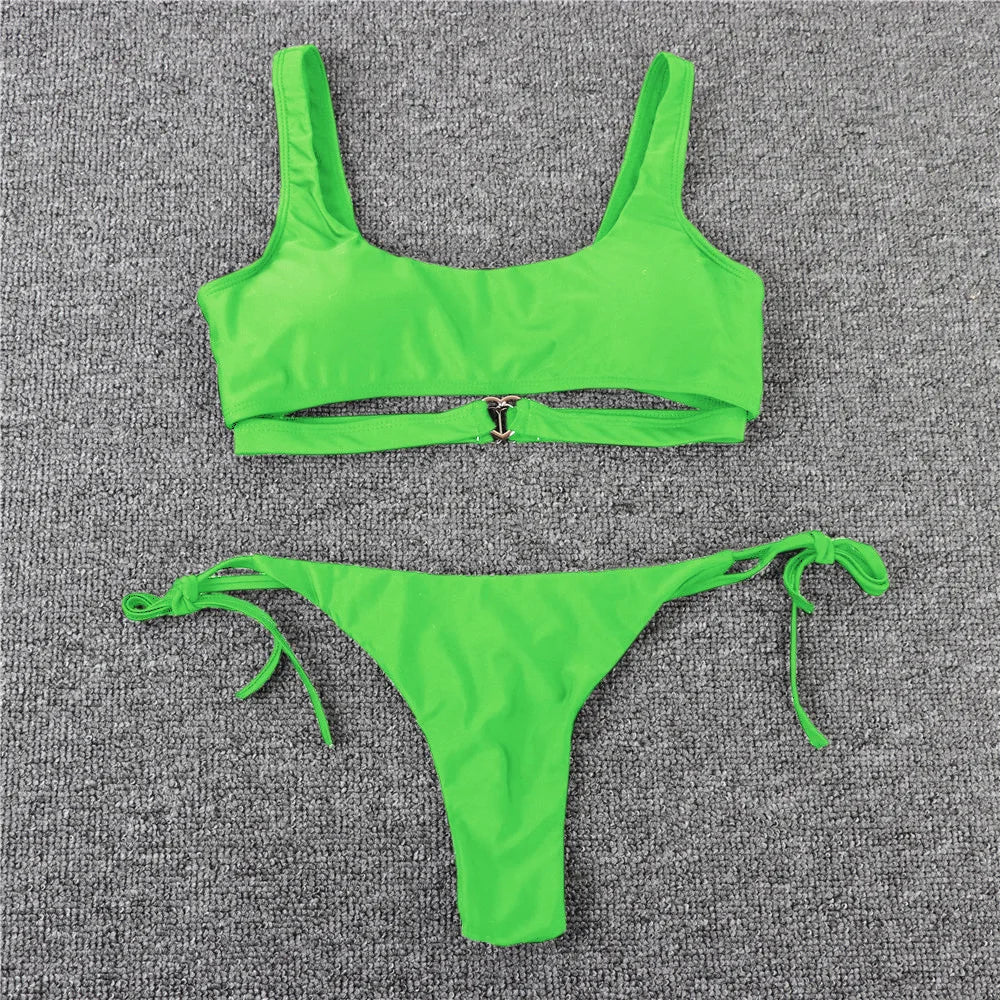 Swimwear- Sporty Bra String 2-Piece Swimwear Tie-Side Micro Bikini- - IndioGear.com