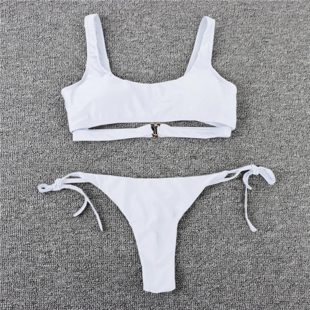 Swimwear- Sporty Bra String 2-Piece Swimwear Tie-Side Micro Bikini- - IndioGear.com