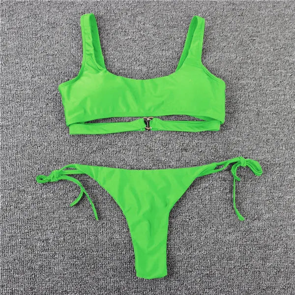 Swimwear- Sporty Bra String 2-Piece Swimwear Tie-Side Micro Bikini- - IndioGear.com