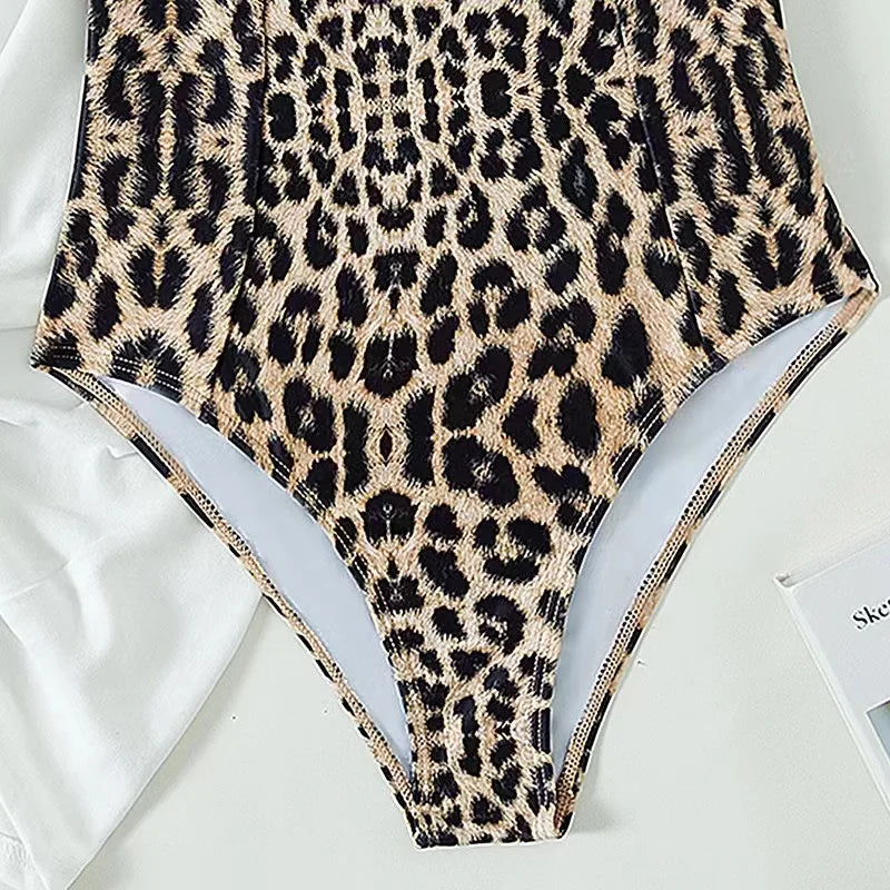 Swimwear- Summer Leopard Print Underwire Push-Up One-Piece Swimwear- - IndioGear Fashion and Gear