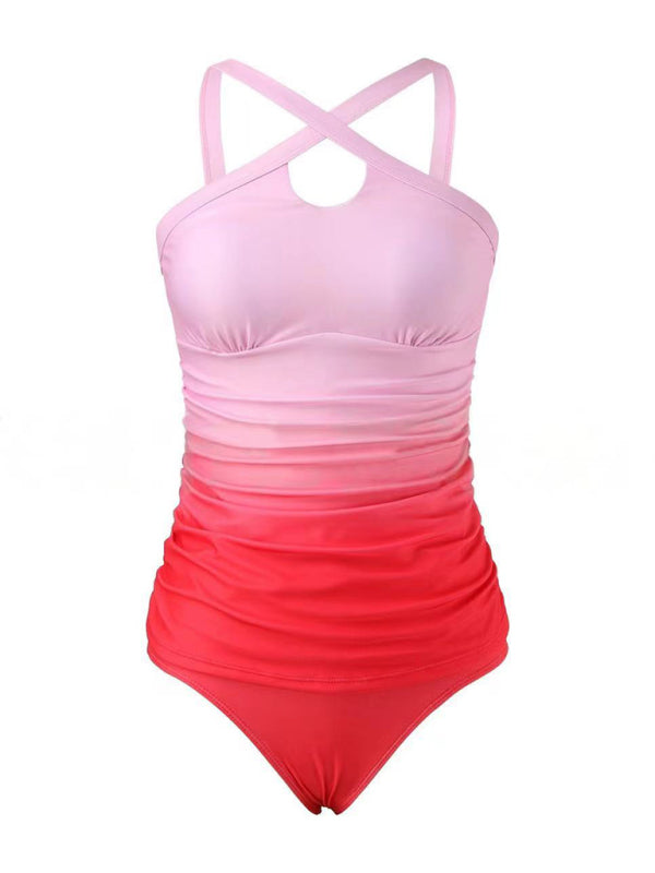 Swimwear- Surf Gradient Tankini Ombre Beach Swimsuit- - IndioGear Women Clothing