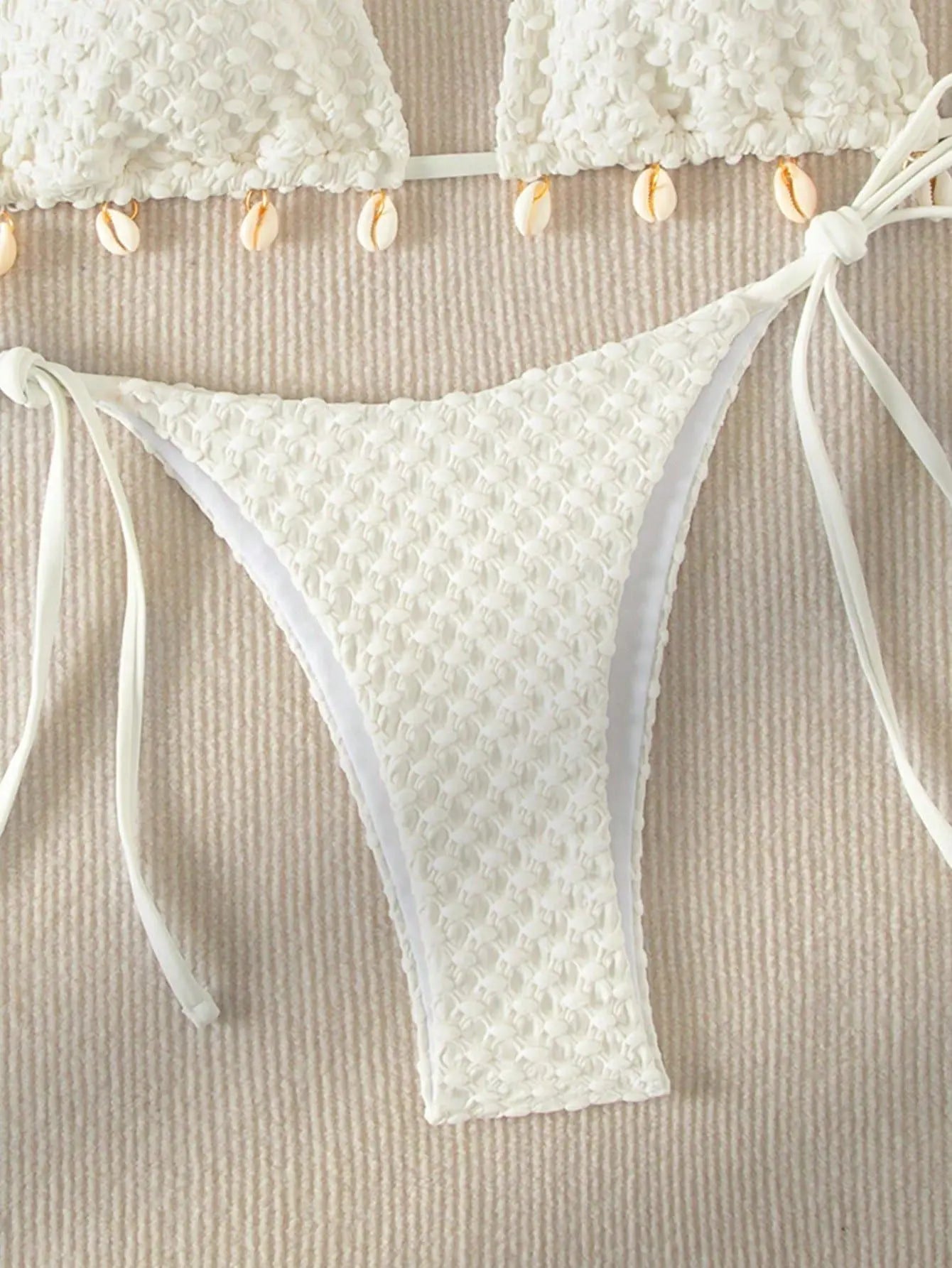 Textured Triangle Bikini with Padded Bra in Shell Details