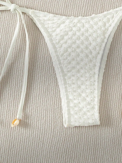 Textured Triangle Bikini with Padded Bra in Shell Details