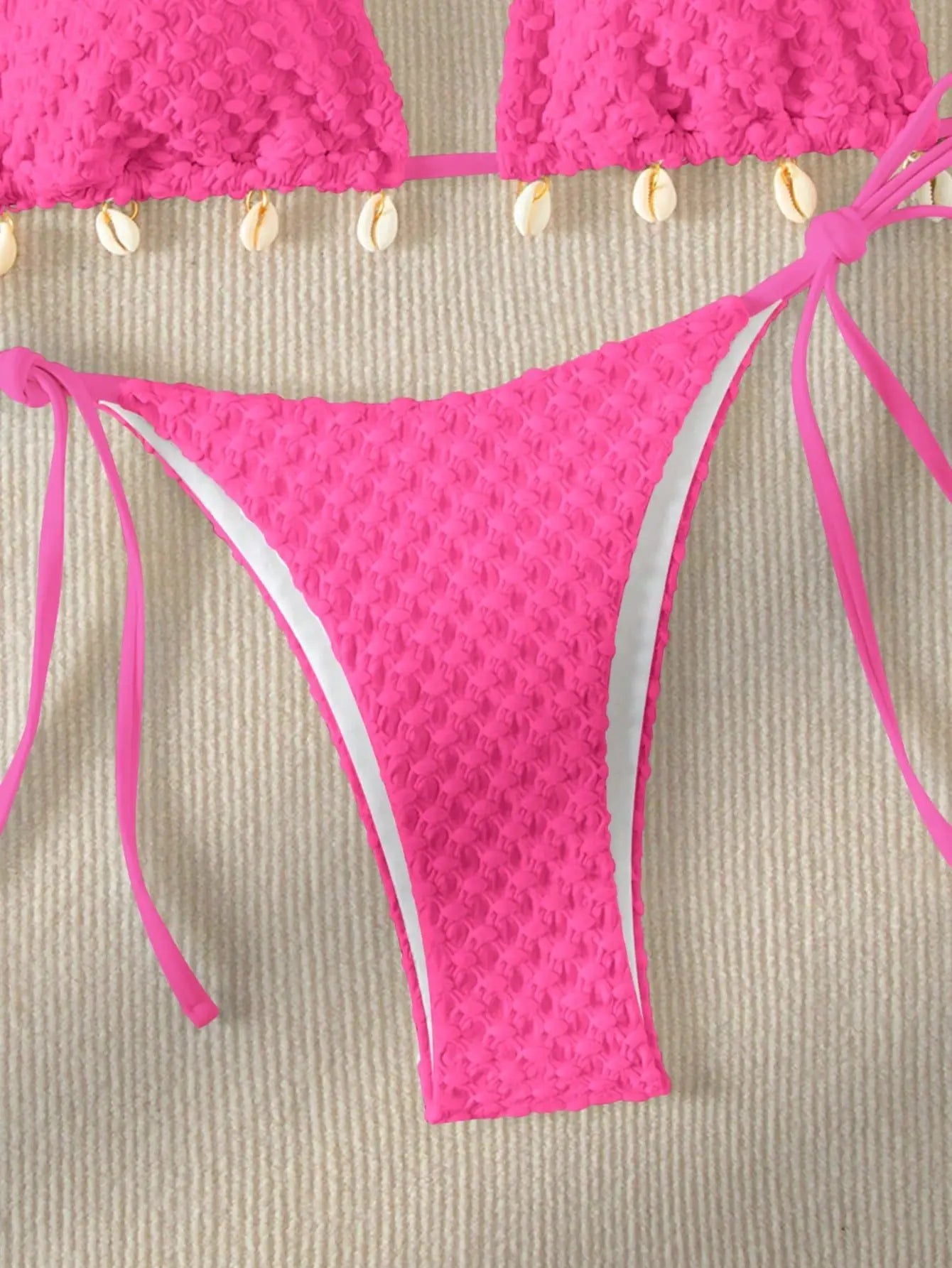 Textured Triangle Bikini with Padded Bra in Shell Details