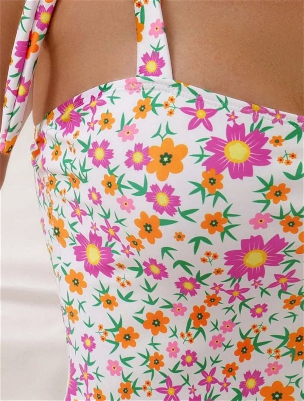 Swimwear- Tropical Flower One-Piece Swimsuit for Poolside Lounging- - IndioGear.com