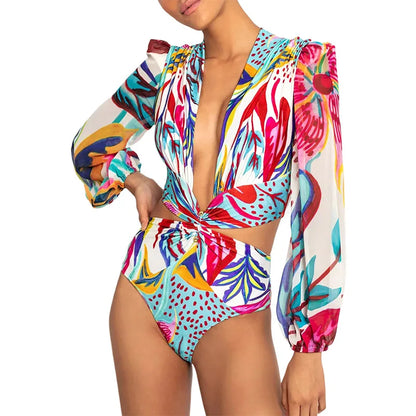 Swimwear- Tropical Rash Guard Swimsuit - UV Safe- - IndioGear