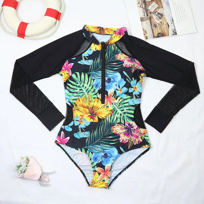 Swimwear- Tropical Rash Guard Swimsuit - UV Safe- - IndioGear