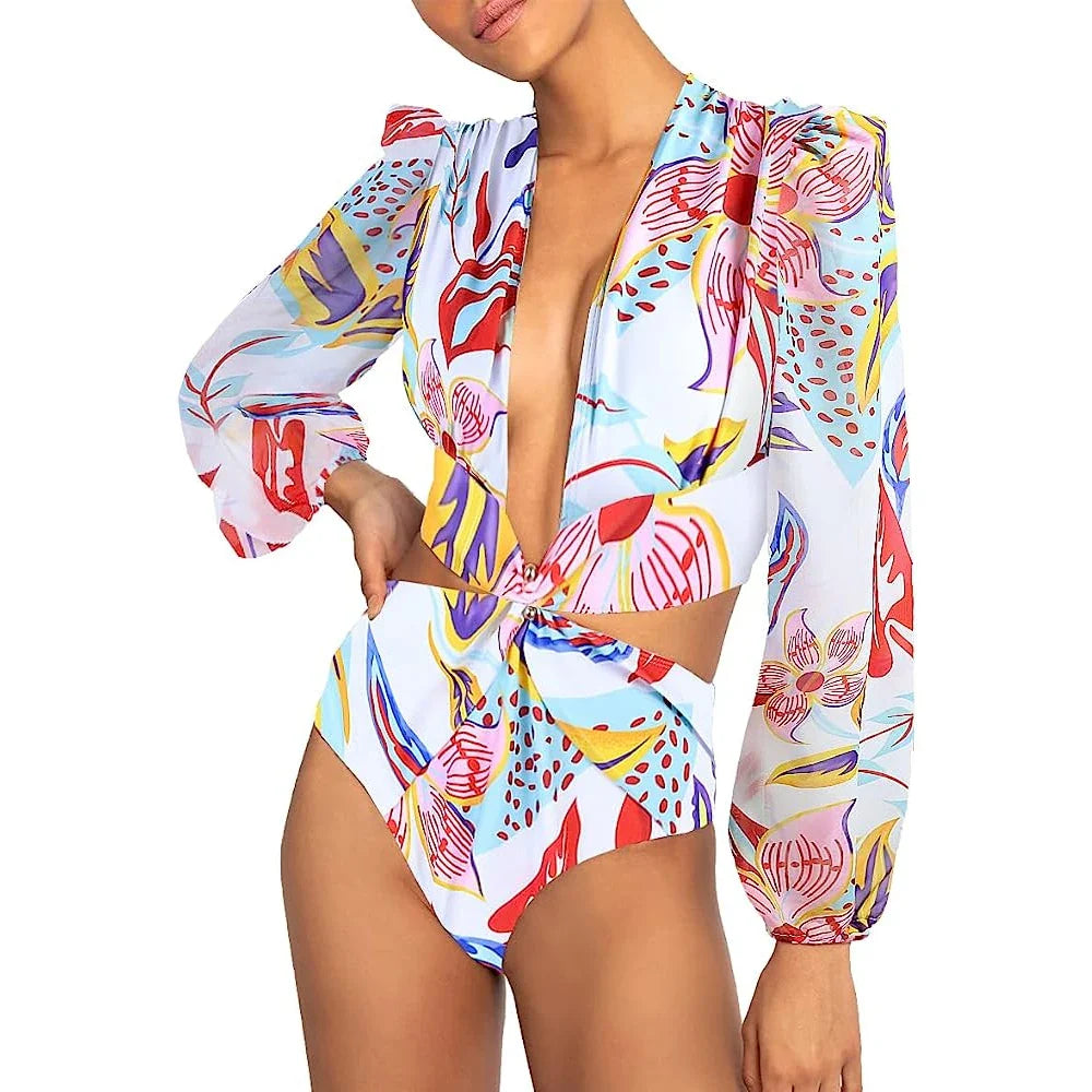 Swimwear- Tropical Rash Guard Swimsuit - UV Safe- - IndioGear