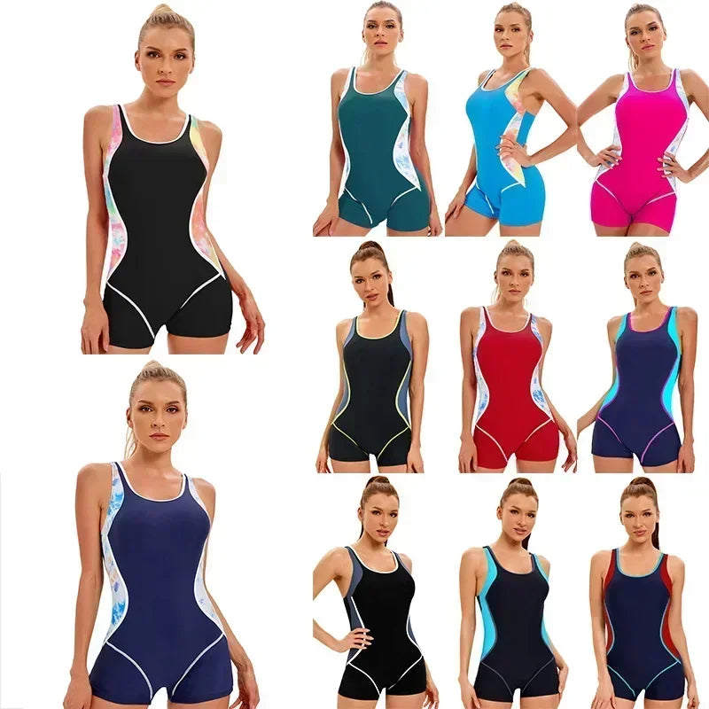 Swimwear- Vibrant Contrast Sporty One-Piece Romper Swimwear- - IndioGear Fashion and Gear