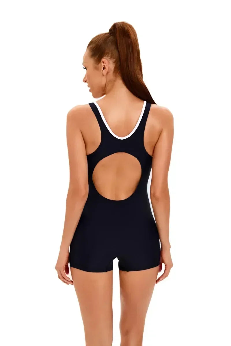 Swimwear- Vibrant Contrast Sporty One-Piece Romper Swimwear- - IndioGear Fashion and Gear