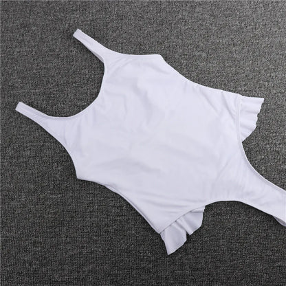 Swimwear- White Ruffle Swimsuit - One Piece Brazilian Bathing Suit- - IndioGear