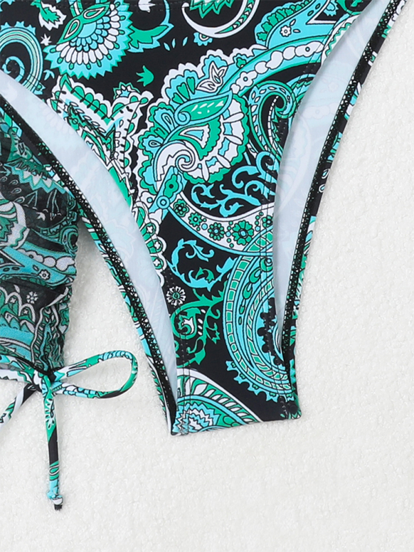 Swimwear- Women 4-Piece Paisley Swimwear - Bikini Set with Cover-Up & Bandana- - IndioGear.com