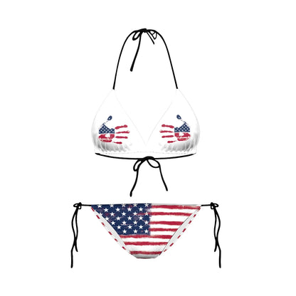 Swimwear- Women Patriotic 2 Piece String Swimwear for Every U.S. Holiday & July 4th- White 2- IndioGear Fashion and Gear