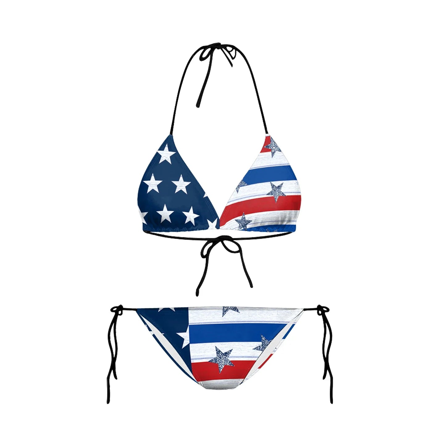 Swimwear- Women Patriotic 2 Piece String Swimwear for Every U.S. Holiday & July 4th- American Flag Print 5- IndioGear Fashion and Gear