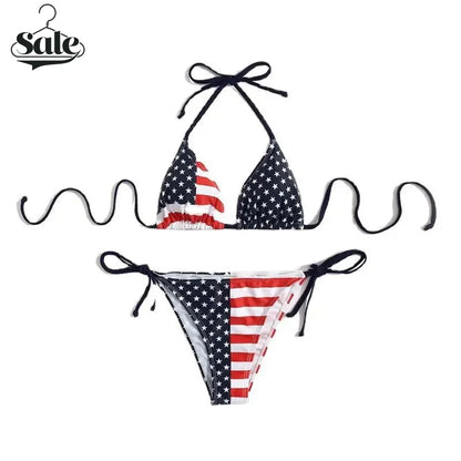 Swimwear- Women Patriotic 2 Piece String Swimwear for Every U.S. Holiday & July 4th- - IndioGear Fashion and Gear