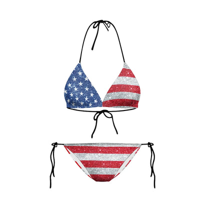 Swimwear- Women Patriotic 2 Piece String Swimwear for Every U.S. Holiday & July 4th- American Flag Print 4- IndioGear Fashion and Gear