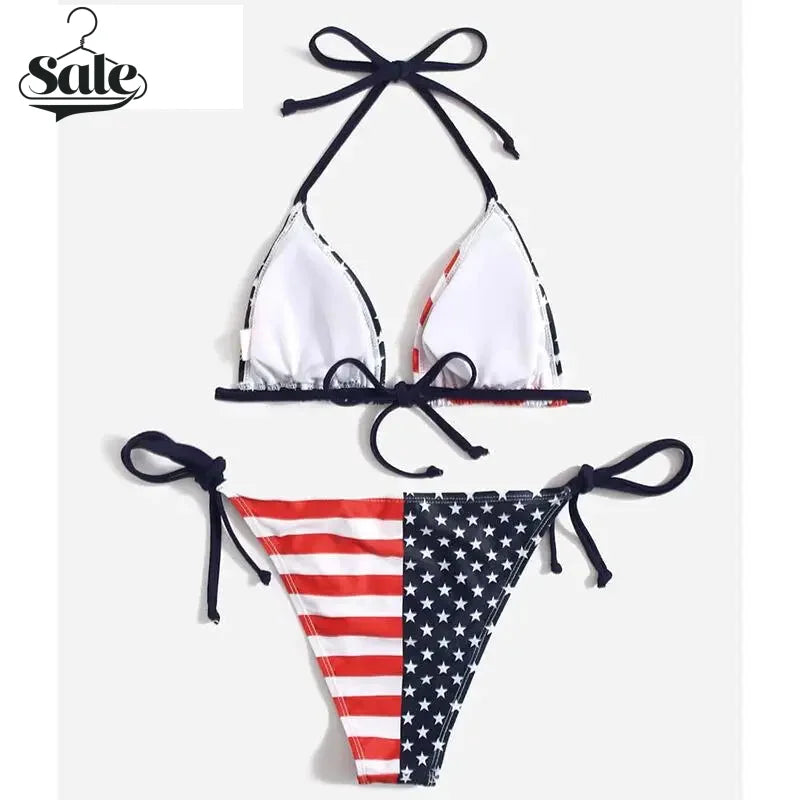 Swimwear- Women Patriotic 2 Piece String Swimwear for Every U.S. Holiday & July 4th- - IndioGear Fashion and Gear