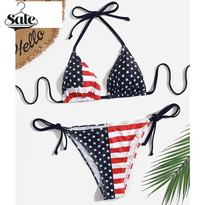 Swimwear- Women Patriotic 2 Piece String Swimwear for Every U.S. Holiday & July 4th- - IndioGear Fashion and Gear