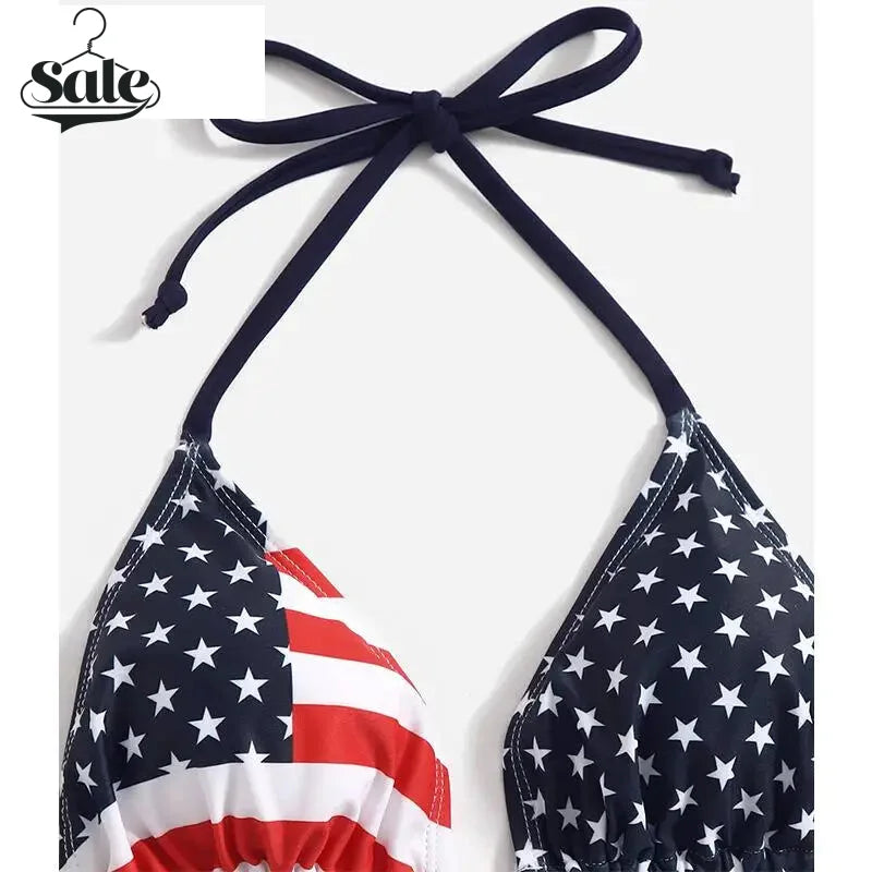 Swimwear- Women Patriotic 2 Piece String Swimwear for Every U.S. Holiday & July 4th- - IndioGear Fashion and Gear