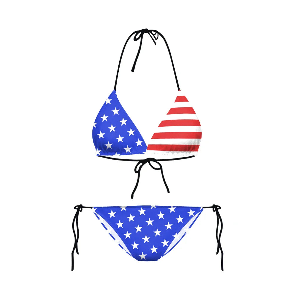 Swimwear- Women Patriotic 2 Piece String Swimwear for Every U.S. Holiday & July 4th- Electric Blue- IndioGear Fashion and Gear