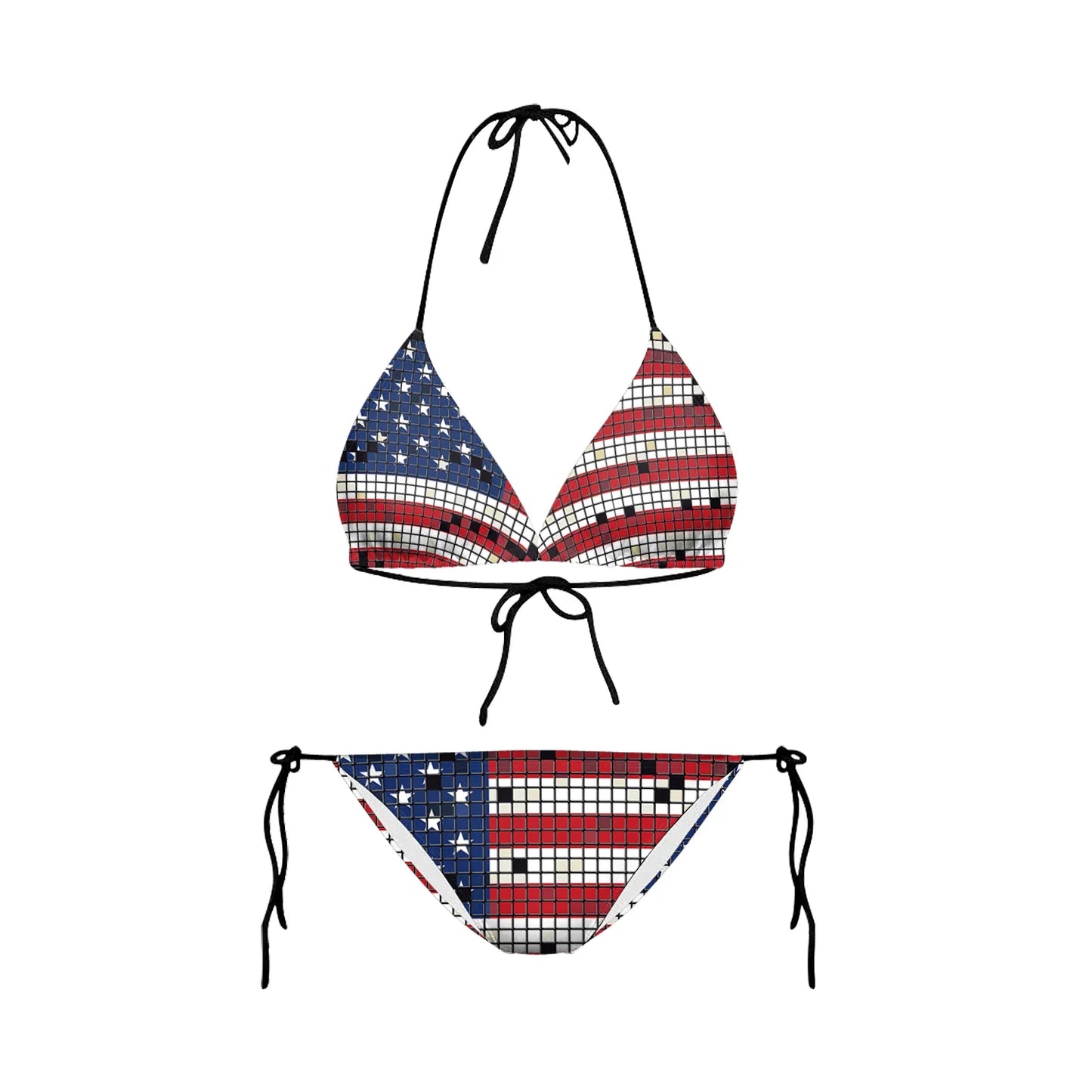 Swimwear- Women Patriotic 2 Piece String Swimwear for Every U.S. Holiday & July 4th- Plaid- IndioGear Fashion and Gear