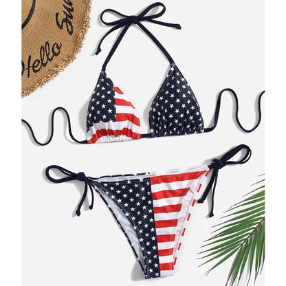 Swimwear- Women Patriotic 2 Piece String Swimwear for Every U.S. Holiday & July 4th- - IndioGear Fashion and Gear