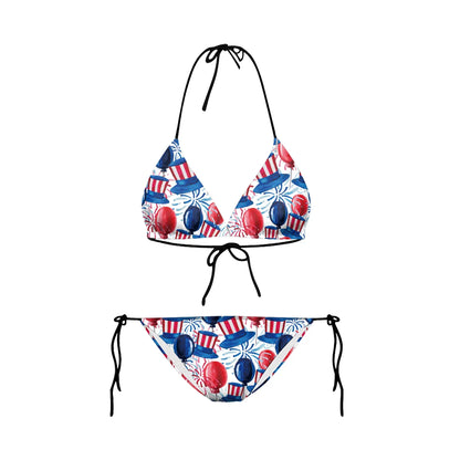 Swimwear- Women Patriotic 2 Piece String Swimwear for Every U.S. Holiday & July 4th- Red Print- IndioGear Fashion and Gear