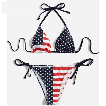 Swimwear- Women Patriotic 2 Piece String Swimwear for Every U.S. Holiday & July 4th- - IndioGear Fashion and Gear