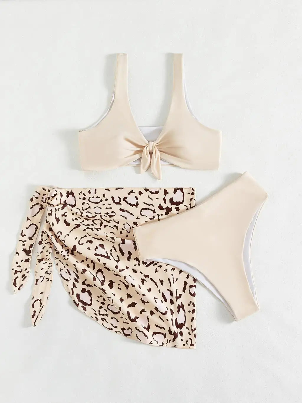 Swimwear- Women's 3 Piece Swimwear Set with Animal Print Cover-Up- - IndioGear.com