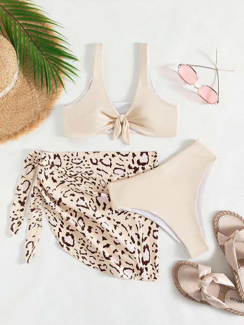 Swimwear- Women's 3 Piece Swimwear Set with Animal Print Cover-Up- - IndioGear.com