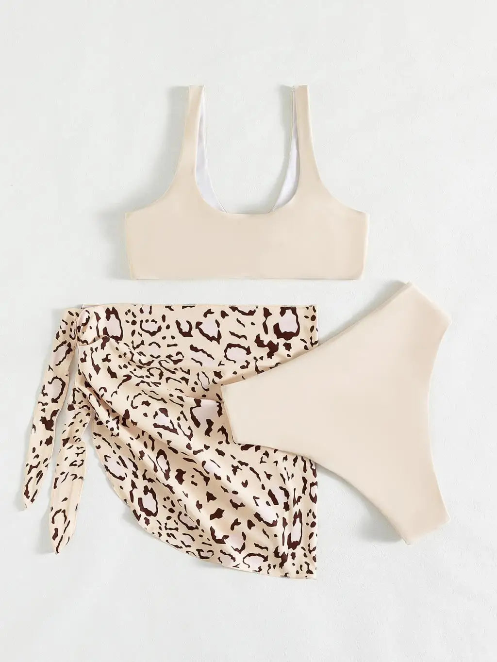 Swimwear- Women's 3 Piece Swimwear Set with Animal Print Cover-Up- - IndioGear.com