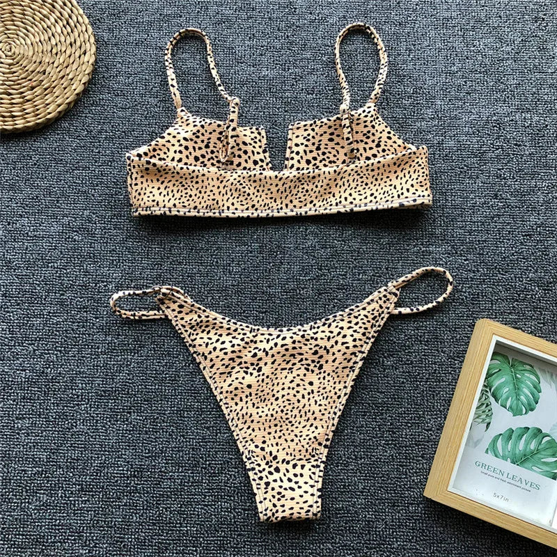 Swimwear- Women's Animal Print Swimwear V-Neck Bra & Bikini- - IndioGear.com