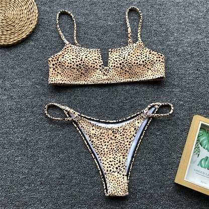 Swimwear- Women's Animal Print Swimwear V-Neck Bra & Bikini- - IndioGear.com