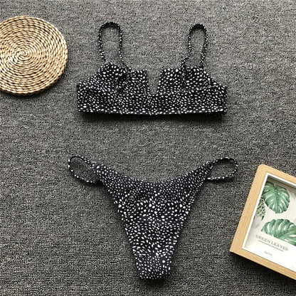 Swimwear- Women's Animal Print Swimwear V-Neck Bra & Bikini- - IndioGear.com