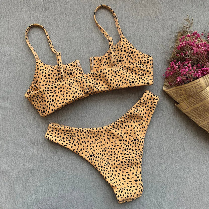 Swimwear- Women's Animal Print Swimwear V-Neck Bra & Bikini- - IndioGear.com