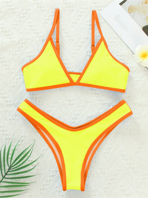 Swimwear- Women's Bikini & Triangle Bra Swimsuit Set in Contrast Binding- - IndioGear Fashion and Gear