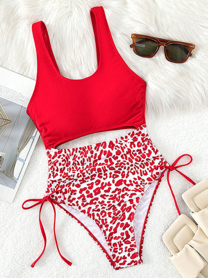 Cutout Animal Print Swimsuit for Women's Pool Parties