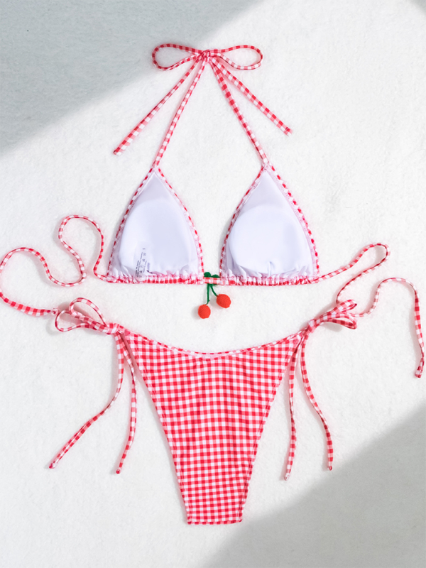 Swimwear- Women's Gingham Tie-Side Bikini & Triangle Bra Swimwear- - IndioGear.com