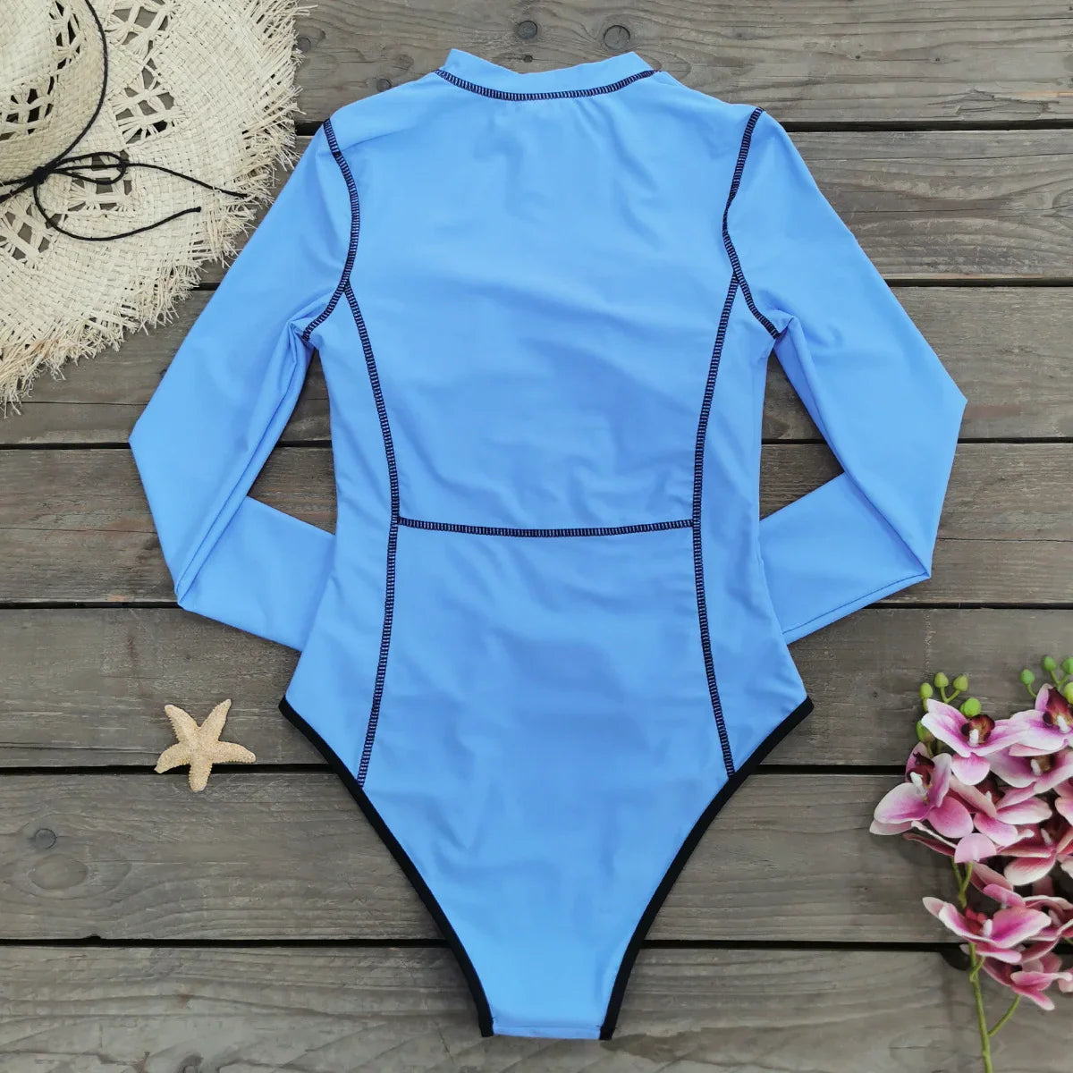 Swimwear- Women's Long Sleeve Swimwear Zip-Up Rash Guard- - IndioGear