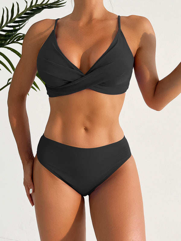 Solider 2-teiliger Sommer-Badeanzug mit Vintage-inspiriertem Top und Hipster-Bikini