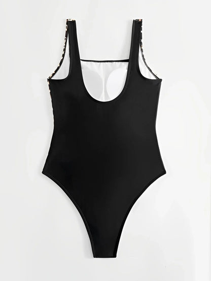 Swimwear- Women's Solid Animal Print One-Piece Swimwear for Active Aquatic Adventures- - IndioGear Fashion and Gear