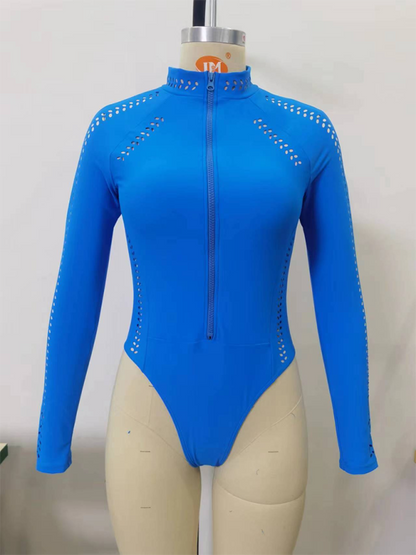 Swimwear- Women's Sporty Surfing One-Piece Long Sleeve Swimsuit- - Chuzko Women Clothing