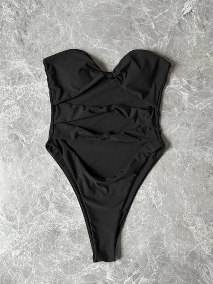 Swimwear- Women's Strapless Cutout One-Piece Swimwear- - IndioGear.com