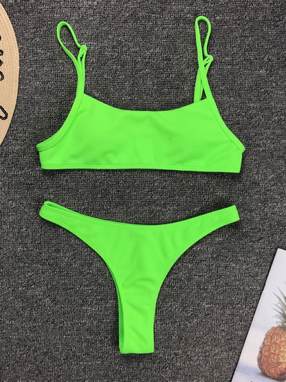 Swimwear- Women's Textured Swimwear with High-Cut Bikini & Sporty Bra- - IndioGear.com